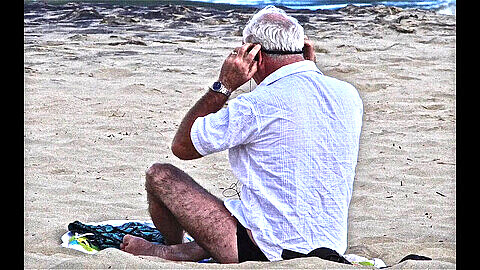 Old man beach hardon, beach old man girl, silver daddy berker