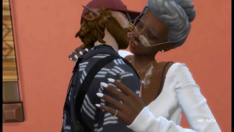 Vollbusige dunkelhäutige Oma in Die Sims 4 wird versaut und befriedigt ihre Gelüste