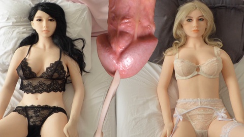Sensual encounter with lifelike sex dolls: 6 intense cumshots! Real love dolls in sexy lingerie for men's pleasure. Dutch-made doll toy video.
