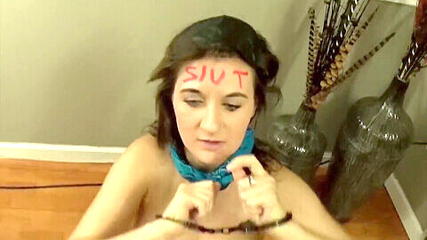 Helpless captive Fifi Foxx with dark hair gets tied up, face-fucked, and covered in cum by a stranger