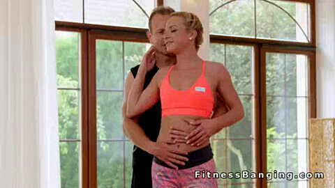 Yoga instructor passionately pounds lithe blonde teen in tight stretch pants