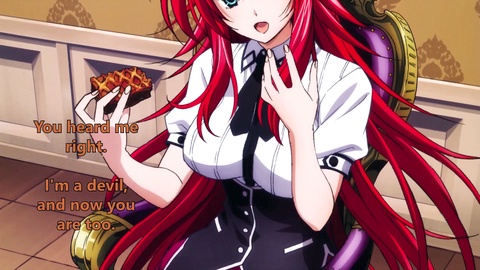 Rias welcomes her new submissive with a hentai JOI video