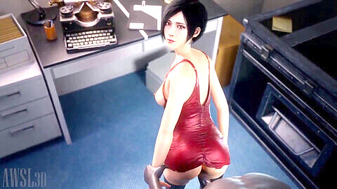 Ada Wong gémit fort pendant qu'elle se fait baiser debout dans le jeu Resident Evil