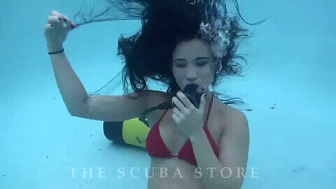 Woman drowning underwater peril, scuba attack, underwater breathplay drowning
