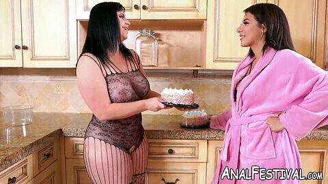 Two fat bottomed friends, Valentina Jewels and Virgo Peridot, share a big hard cock
