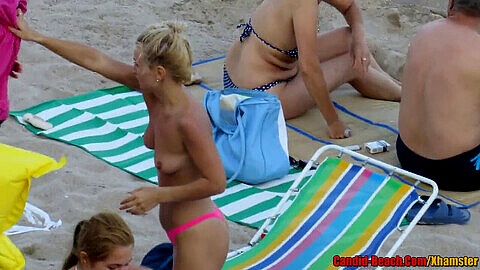 Beach, beach undressing, topless beach voyeur teens