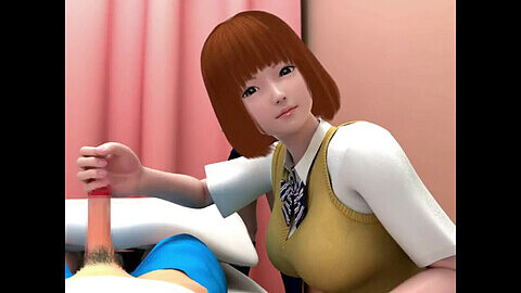 Two Japanese teen schoolgirls enjoy a steamy 3D threesome