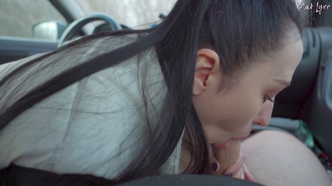 Fast public car blowjob, deepthroat, and semen swallowing action