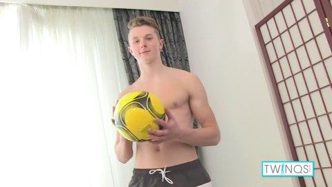 Cute teen Angel R ejaculates on his soccer ball