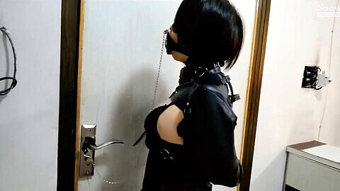 Restrained Chinese BDSM session with mature kinks and adult toys