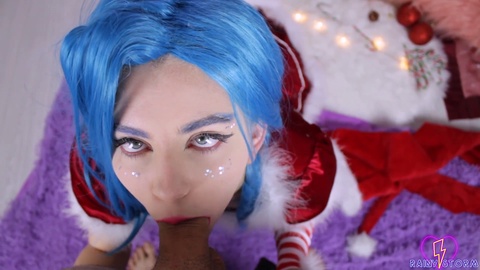 Sensuous Jinx from League of Legends enjoys playing with your hard cock