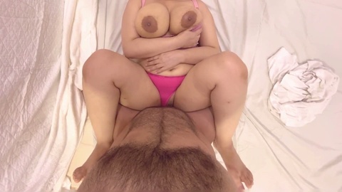 Hot MILF with big bouncing tits rides stepdad's cock until he cums inside her