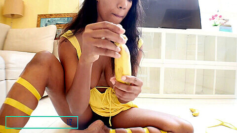 Ebony babe enjoys intense anal sex with a huge cock and a naughty banana treat