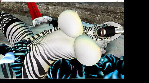 Mostro cartone animato 3D distrugge zebra furry indifesa in un gioco di Second Life