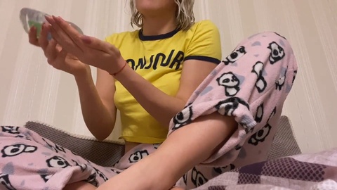 Wild and eager blonde teen gives an unforgettable homemade handjob - I couldn't resist his big sausage!