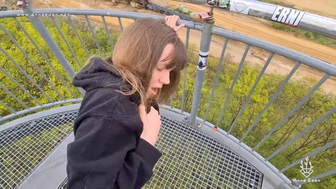 Adventurous couple's risky quickie on a video-guarded viewing platform!