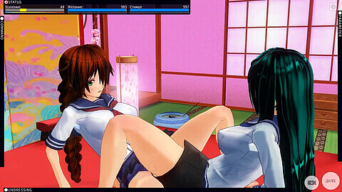 Hentai lesbian, anime, schoolgirl uniform