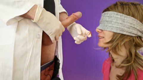 Mysterious doctor plays a taste game in a COVID test, ends with a cum facial for Sheila Moore