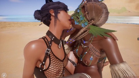 Beach babes having wild lesbian sex by the shore