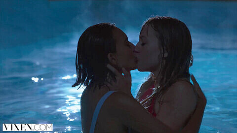 Lesbian pool clothed, lesbians clothes, rain wet clothes