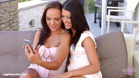 Angelina Wild and Vivien Bell indulge in naughty selfies and passionate lesbian kisses
