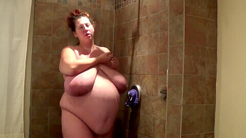 Chubby shower, 40 bbw, huge pregnant